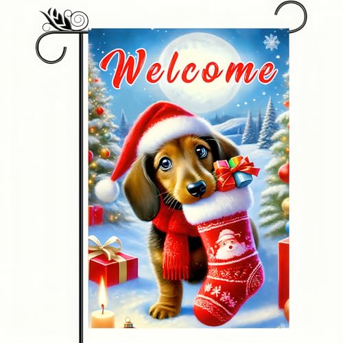 BlissYard Christmas Dachshund Dog Garden Flag 12x18 Inch Polyester - color: Dachshund Dog