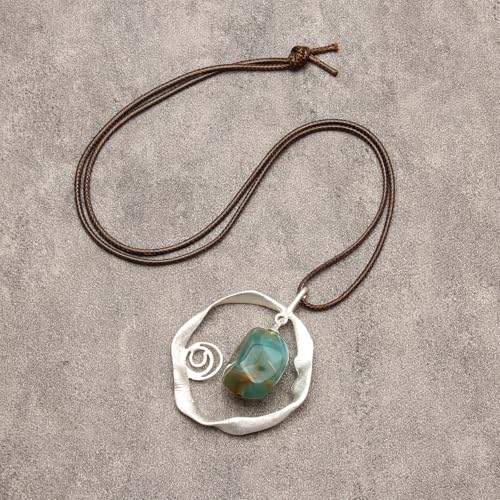 Leather Necklace for Women Long Boho Pendant Hippie Choker Necklace Bohemian Layered Leather Rope Wooden Jewelry Gifts - style: Turquoise Stone Necklace