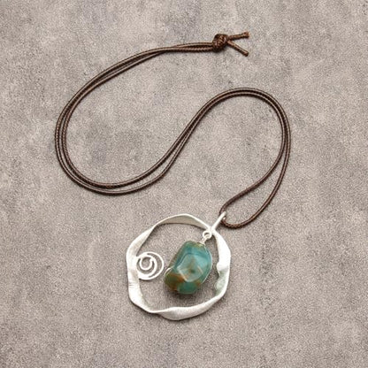 Leather Necklace for Women Long Boho Pendant Hippie Choker Necklace Bohemian Layered Leather Rope Wooden Jewelry Gifts - style: Turquoise Stone Necklace