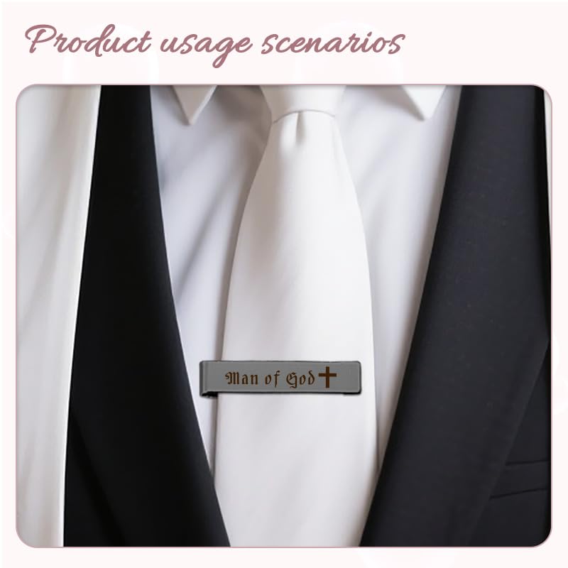 Man Of God Tie Clips 3 Set - Godfather Godson Christmas Engraved Gifts for Men Son Husband Dad Birthday Gifts from Wife - style: silver & gold & black
