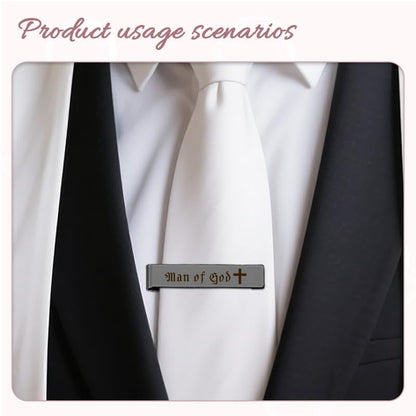 Man Of God Tie Clips 3 Set - Godfather Godson Christmas Engraved Gifts for Men Son Husband Dad Birthday Gifts from Wife - style: silver & gold & black