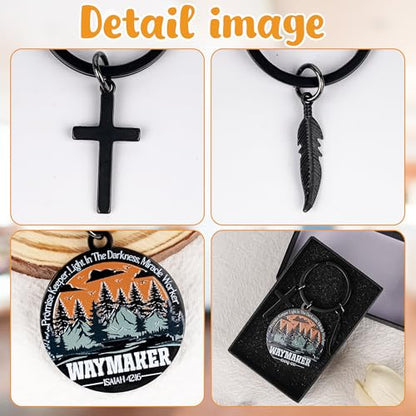 Inspirational Christian Keychains Gifts for Men - Religious Keyrings for Teenage Boys, Cross Bible Verse Baptism Key Chain
