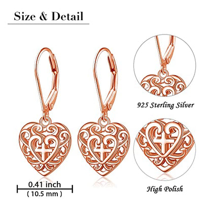 S925 Sterling Silver Heart Dangle Drop Earrings for Women Jewelry Gift - style: Heart Cross Rose