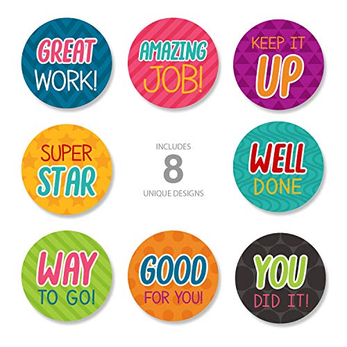 Bright Teacher Message Stickers / 500 Inspirational Labels / 8 Motivational Classroom Homework Lesson Designs / 1.5" Small Reward Sticker/Made in The USA - color: Bright Teacher Message