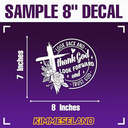 Look Back and Thank God, Look Forward and Trust God Car Decal Christian, Bible Sticker Flower, Catholic Car Accessories, Vinyl Waterproof 8 Inches Bumper Decal for Mom Dad Friend