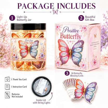 Positive Butterfly Jar with 30 Bible Verse Cards, Gifts for Christian Women - color: Butterfly