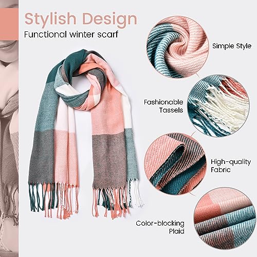 Clothirily Womens Winter Scarf, Oversized Long Blanket Plaid Shawl Wrap - color: Pink Green Lattice