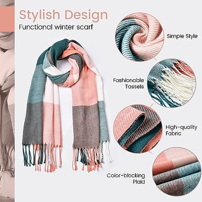 Clothirily Womens Winter Scarf, Oversized Long Blanket Plaid Shawl Wrap - color: Pink Green Lattice