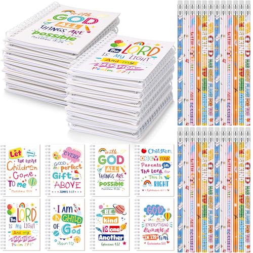 Crtiin 48 Pcs Christian Notepads Pencils Set, Kids School Gifts, White 3 - color: White, style: White Jesus 3