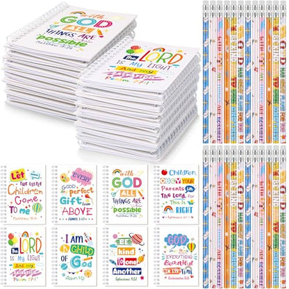 Crtiin 48 Pcs Christian Notepads Pencils Set, Kids School Gifts, White 3 - color: White, style: White Jesus 3