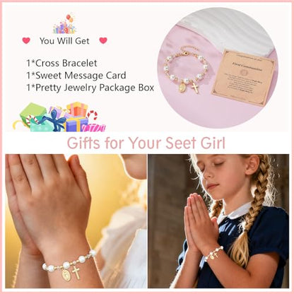 Virgin Mary Cross Bracelet for Girls Granddaughter Christian Jewelry Gift - style: First Communion