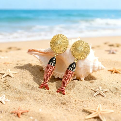 Creative Exaggerated Ocean Animal Drop Dangle Earrings for Women, Bohemia Style Alloy Lobster Octopus Fish Crab Earrings for Summer Beach Holiday Party Jewelry Gifts - style: Red Fish Earrings