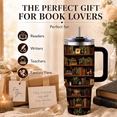 Tumbler 40oz with Straw and Lid – Insulated Water Bottle for Women, Stainless Steel Cup Keeps Cold 12 Hours/Hot 6 Hours, Large Mug for Office Gym (Book5) - color: Book5