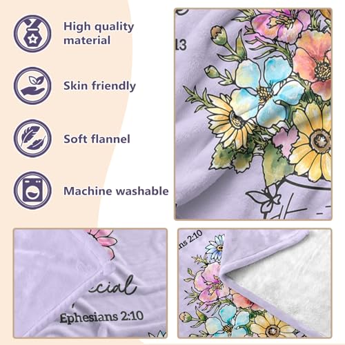 Christian Birthday Gifts for Women, Christian Religious Blanket with Flower - color: Purple, size: 80"x60"