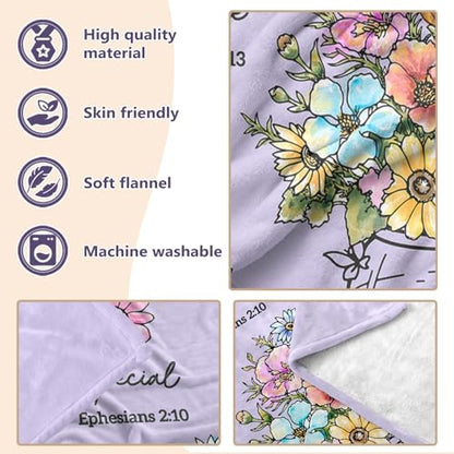 Christian Birthday Gifts for Women, Christian Religious Blanket with Flower - color: Purple, size: 80"x60"