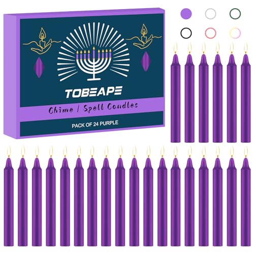 Tobeape 24 Pack Purple Spell Chime Candles, 4" Unscented Mini Taper Candles - color: Purple, size: 4 inch Taper Candle-24pcs