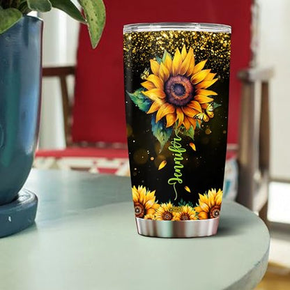 Personalized Sunflower Tumbler Gifts for Women Floral Cup Insulated Stainless Steel 20oz With Lid Travel Coffee Mug Gift for Mom Daughter Sister Friends Wife - color: Sunflower