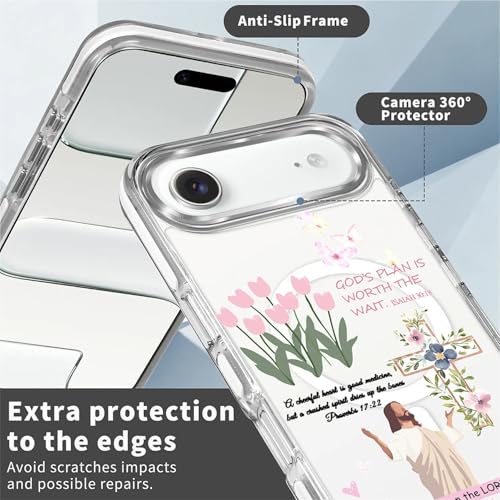 for iPhone 17 Air Case [Compatible with Magsafe],Girls Women Clear Magnetic Case Silicone Shockproof Protective Cover with Pattern Bible Jesus Flowers - color: Bible Jesus Flowers, size: iPhone 17 Air