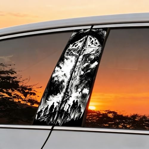 1 Pair Jesus Car B-Pillar Decals, Cross Car Center Pillar Stickers, Waterproof Vinyl Christian Vehicle Door Pillar Sticker Scratch Cover Sticker for Car Auto SUV (Punished Jesus) - color: Punished Jesus