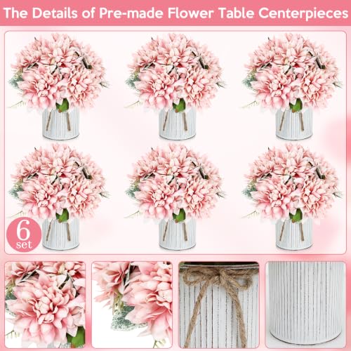 6 Set Pre-Made Flower Table Centerpieces (Dusty Pink, 6 X Dahlias Table Centerpieces) - color: Dusty Pink, size: 6 X Dahlias Table Centerpieces