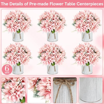 6 Set Pre-Made Flower Table Centerpieces (Dusty Pink, 6 X Dahlias Table Centerpieces) - color: Dusty Pink, size: 6 X Dahlias Table Centerpieces