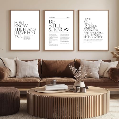Minimalist Bible Verse Wall Art Set of 3 Scripture Posters Be Still and Know Christian Wall Decor Black and White Canvas Prints for Bedroom Living Room Religious Art Unframed 24"L X 16"W