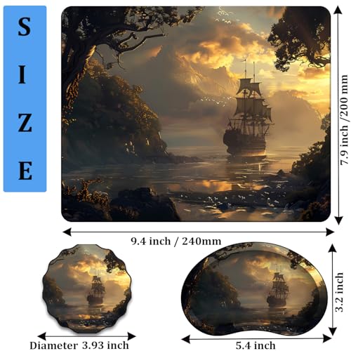 Mouse Pad 9.4"x7.9" + Wrist Support Pad + Embroidered Cup Pad Non-Slip Set, Ergonomic Mouse Wrist Support Pad, Suitable for Office/Gaming/Home Use, Pirate Ship - color: Pirate Ship