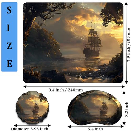Mouse Pad 9.4"x7.9" + Wrist Support Pad + Embroidered Cup Pad Non-Slip Set, Ergonomic Mouse Wrist Support Pad, Suitable for Office/Gaming/Home Use, Pirate Ship - color: Pirate Ship