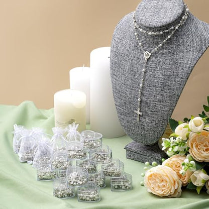 ROCEEI Catholic Rosary Necklace with Crucifix 4mm Beads - color: White