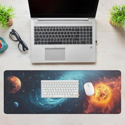 Galaxy Space Gaming Mouse Pad Black Hole Solar Extended Mousepad Waterproof Stitched Edges Rubber Base Non-Slip Deskmap Computer Keyboard Mat 31.5x11.8 Inch - color: Galaxy Space, size: 31.5" x 11.8"