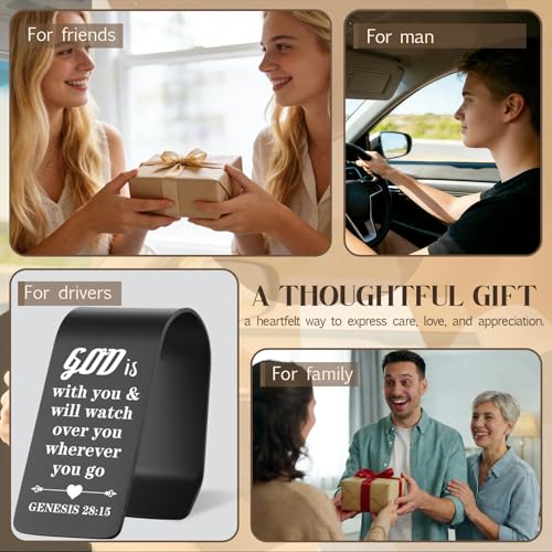 Vivopisew Black Engraved Stainless Steel Car Visor Clip God Is With You, Christian Prayer Gift for Driver, Safe Driving Gifts for Family Friend Dad Husband Brother VVA342 - color: Black-God is with You