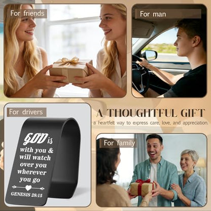 Vivopisew Black Engraved Stainless Steel Car Visor Clip God Is With You, Christian Prayer Gift for Driver, Safe Driving Gifts for Family Friend Dad Husband Brother VVA342 - color: Black-God is with You
