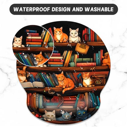 ITNRSIIET Ergonomic Mouse Pad with Wrist Support Wrist Rest Smooth Surface Non-Slip Rubber Base Comfortable Office Supplies Pain Relief, 9.8 x 9.1 inches, Cat on the Desk - color: Cat on the Desk