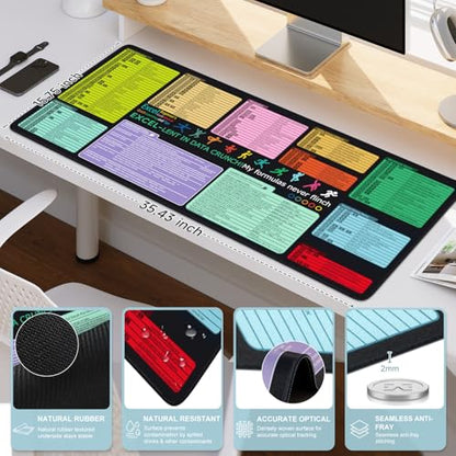 iCasso Excel Cheat Sheet Desk Pad Mat with Excel for Dummies 2025 Book - color: Black