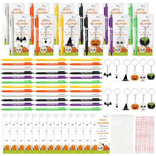 ANGOLIO Halloween Party Favors, 30 Sets Ballpoint Pens Bookmarks Keychains - style: Halloween