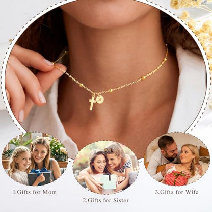 Turandoss Cross Necklace for Girls, Cross Jewelry Birthday Baptism Gifts - color: T