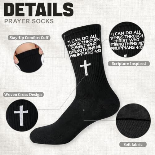3 Pairs Christian Socks,Novelty Christian Easter Basket Stuffing - color: Philippians 4:13 - Black