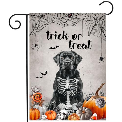 Halloween Black Lab Garden Flag Trick or Treat Yard Flag Ghost Labrador Dog Garden Flags for Outside 12x18 Double Sided Mini Skeleton Halloween Decor Outdoor Lawn Welcome Flag - color: halloweenblacklab