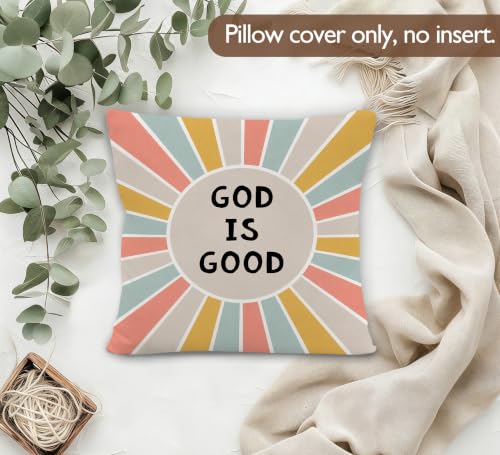 God is Good Christian Boho Sunshine Nursery Pillow Cover 18x18 Decor - color: God-2