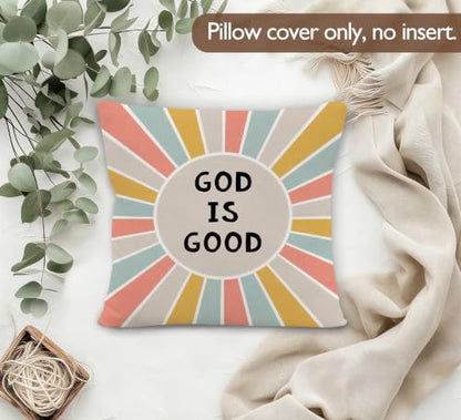 God is Good Christian Boho Sunshine Nursery Pillow Cover 18x18 Decor - color: God-2