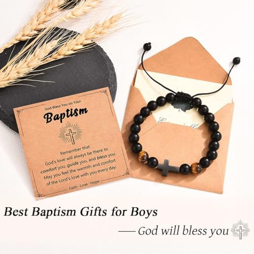 Leyung Cross Bracelet Gifts for Boys, Easter Basket Stuffers Baptism Gifts - color: Baptism