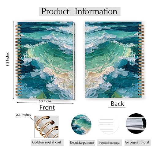 GDJIEGBC Blue Beach Wave Notebook, Coastal Beachy Journal for Women Men, Beach Lover Gifts, Abstract Teal and Blue Ocean Seascape Spiral Notebook Journal 5.5x8.3 - color: Color 16