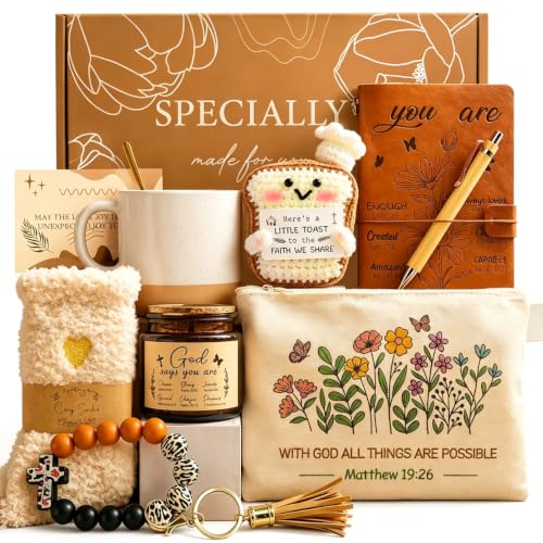 10Pcs Christian Gifts for Women, Inspirational Gift Box – Happy Birthday Thank You Basket, Get Well Mother’s Day Employee Appreciation Present for Mom Friend Teacher Coworker, Unique Christmas Ideas - color: Khaki