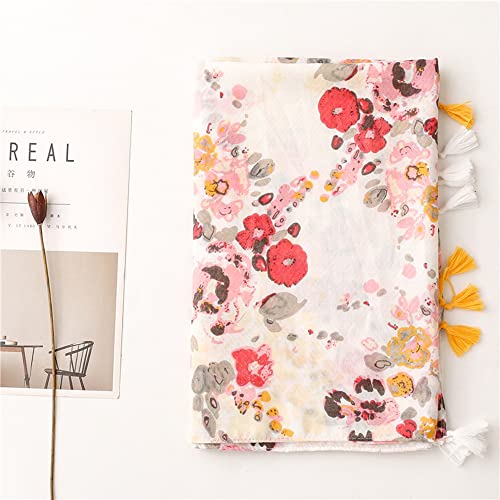 Yeieeo Boho Scarf for Women Lightweight Floral Printed Scarf Fall Winter Fashion Fringed Shawl - color: Floral 28
