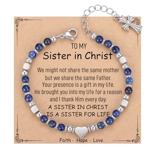 TONY & SANDY Christian Gifts for Women, Religious Cross Bracelet Faith Jewelry, Confirmation Baptism Christmas Birthday Gifts for Women, Unique Gifts for Teens Girls Kids Adults - style: Sister in Christ - Lapis Lazuli