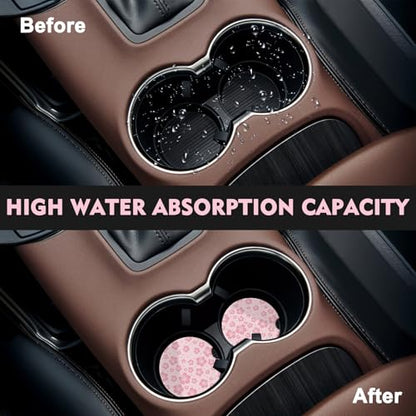 2 Pack Car Coasters for Cup Holders, Cute Car Accessories Interior - color: Hibiscus
