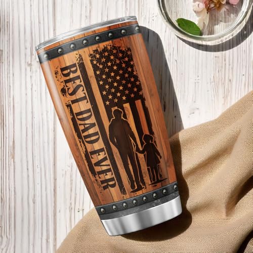 Best Dad Ever American Travel Mug, 20oz Stainless Steel Tumbler with Rustic Wood Design, Vacuum Insulated Gift Cup for Father, Ideal for Birthday, Christmas, Father's Day, Outdoor Use - color: Patriotic Dad