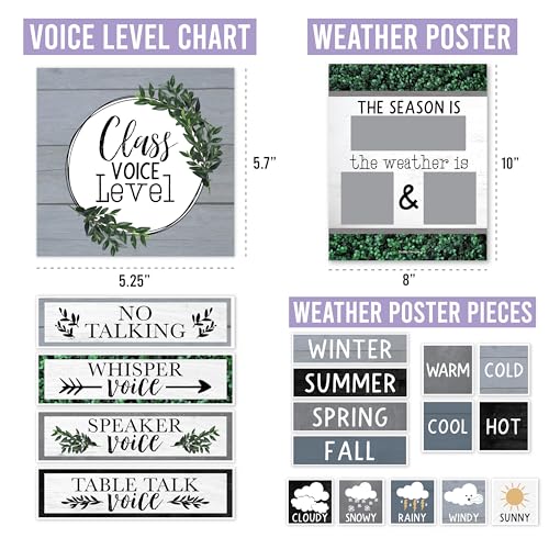 Classroom Calendar Set Bulletin Board Decorations, 98pc School Calendar Set - color: Farmhouse Grey