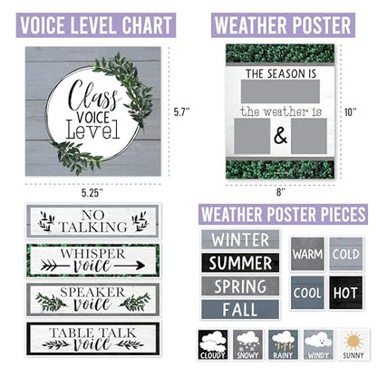 Classroom Calendar Set Bulletin Board Decorations, 98pc School Calendar Set - color: Farmhouse Grey