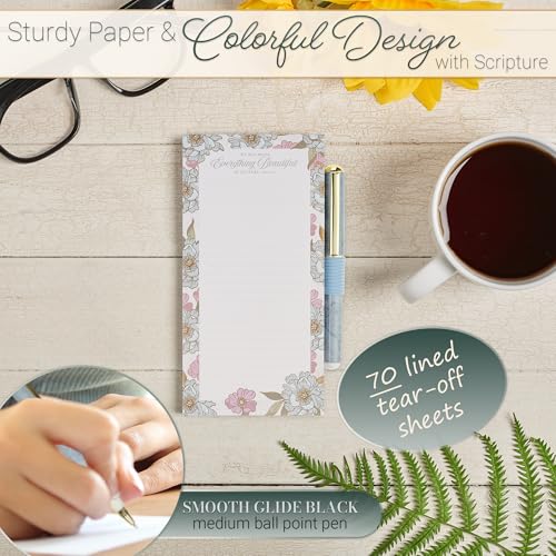 Christian Art Gifts Magnetic Notepad & Pen Set, Everything Beautiful - color: Blue Floral/Everything Beautiful